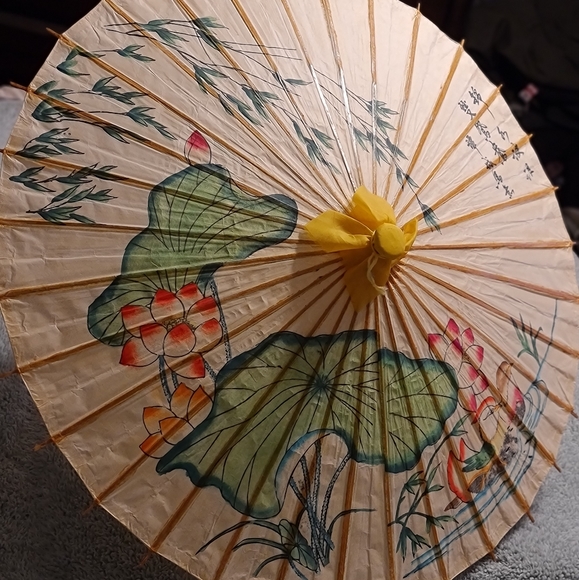 Vintage Japanese Rice Paper Oriental Parasol Umbre - Picture 1 of 6